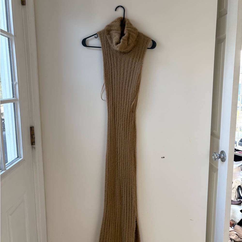Cozy Tan Knit Sleeveless Dress